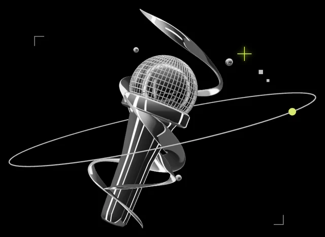 Chrome stage microphone wrapped in liquid chrome