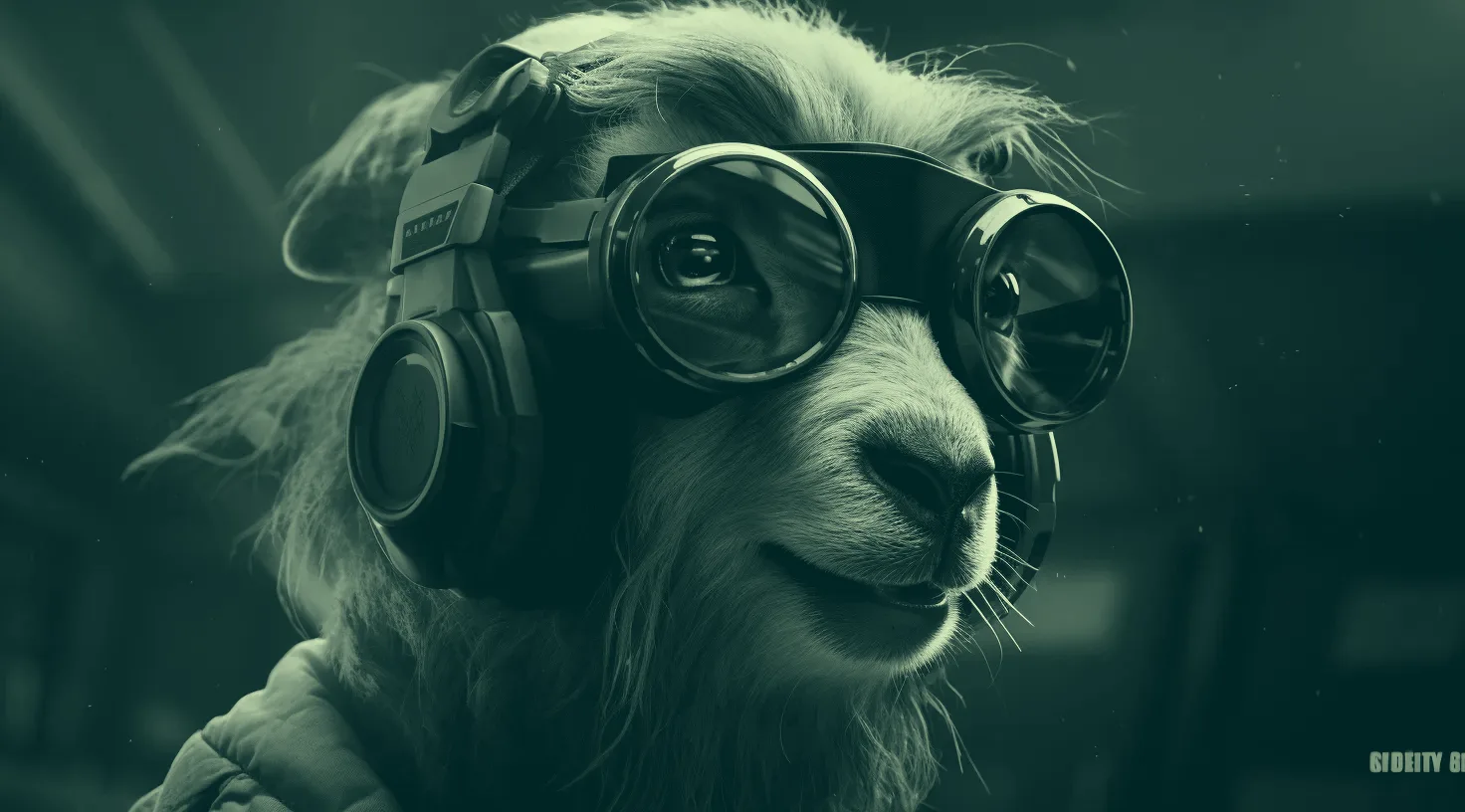 Goat in headphones and round goggles, an AI-generated campaign visual